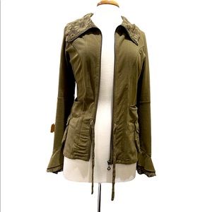 Army green jacket with lace detail. Size S.